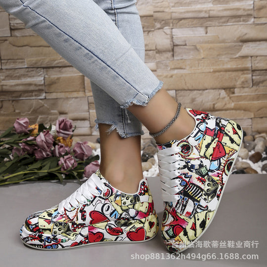 Damen modische High-Top Sneakers mit buntem Grafikdesign R&B