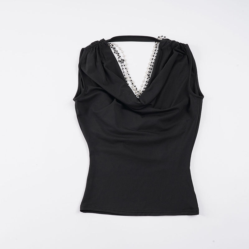 Damen ärmelloses Oberteil mit elegantem V-Ausschnitt und schimmernden Akzenten R&B