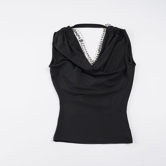 Damen ärmelloses Oberteil mit elegantem V-Ausschnitt und schimmernden Akzenten R&B