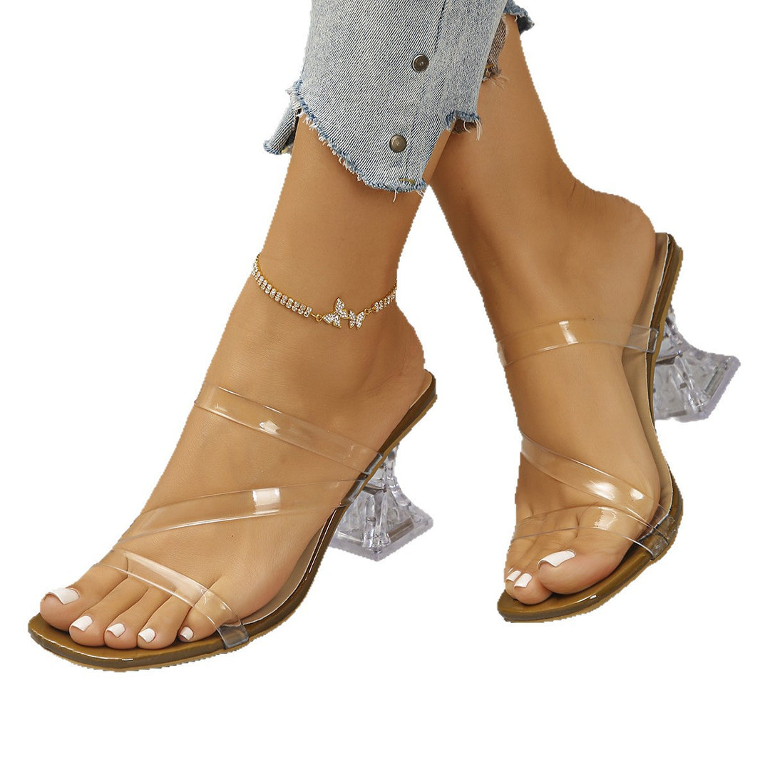 Damen elegante Sling-Sandalen mit transparenten Riemen und blockförmigem Absatz R&B