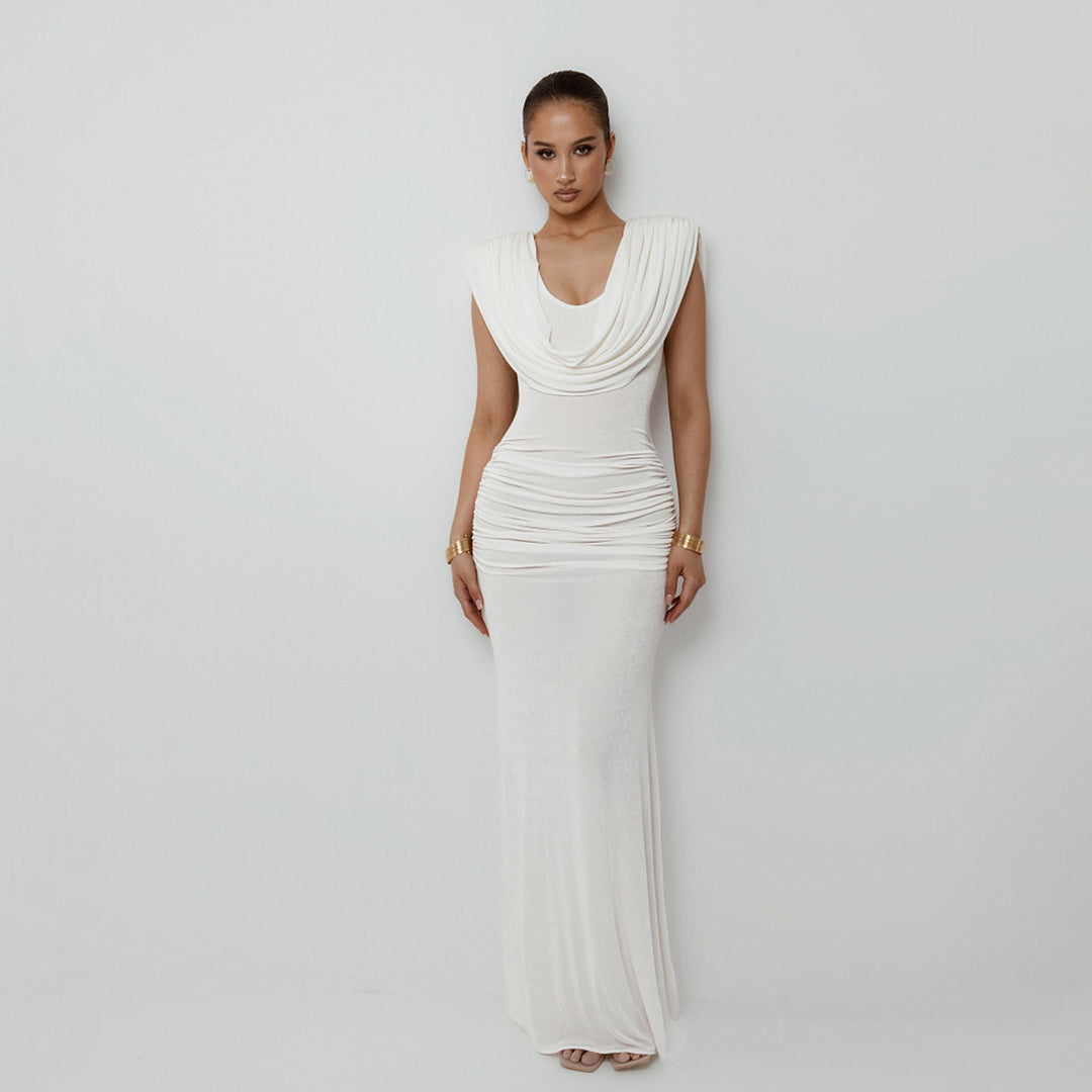Damen Elegantes Maxikleid mit tiefem V-Ausschnitt und raffinierten Drapierungen R&B