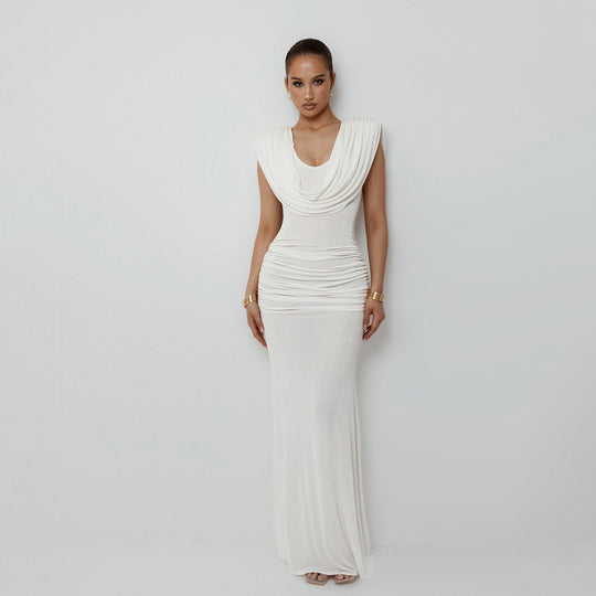 Damen Elegantes Maxikleid mit tiefem V-Ausschnitt und raffinierten Drapierungen R&B