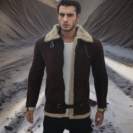 Herren Shearling jacke mit modernem Design und warmem Futter R&B