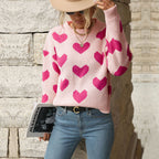 Damen Sweater mit Herzmuster und weitem Schnitt