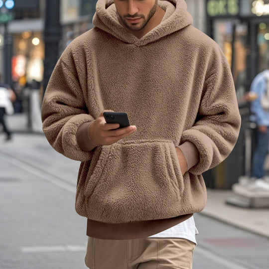 Herren übergroßer Fleece-Hoodie mit Kängurutasche und gemütlichem Schnitt R&B