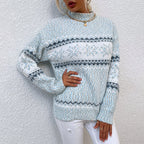 Damen Kuscheliger Oversized-Pullover mit Weihnachtsmotiv und hochschließendem Kragen