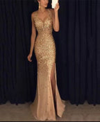 R&B | Damen Ärmelloses Ballkleid mit V-Ausschnitt und Beinschlitz