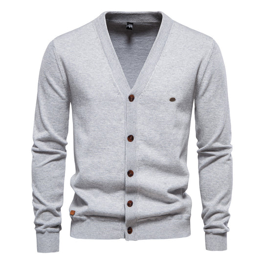 Herren Strickjacke mit V-Ausschnitt und modischen Holzknöpfen R&B