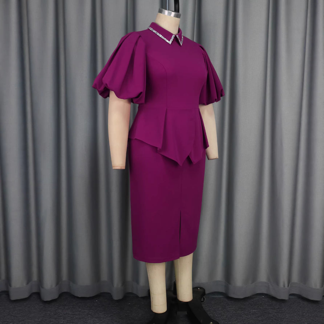 Damen Peplum Kleid mit elegantem Kristallkragen R&B