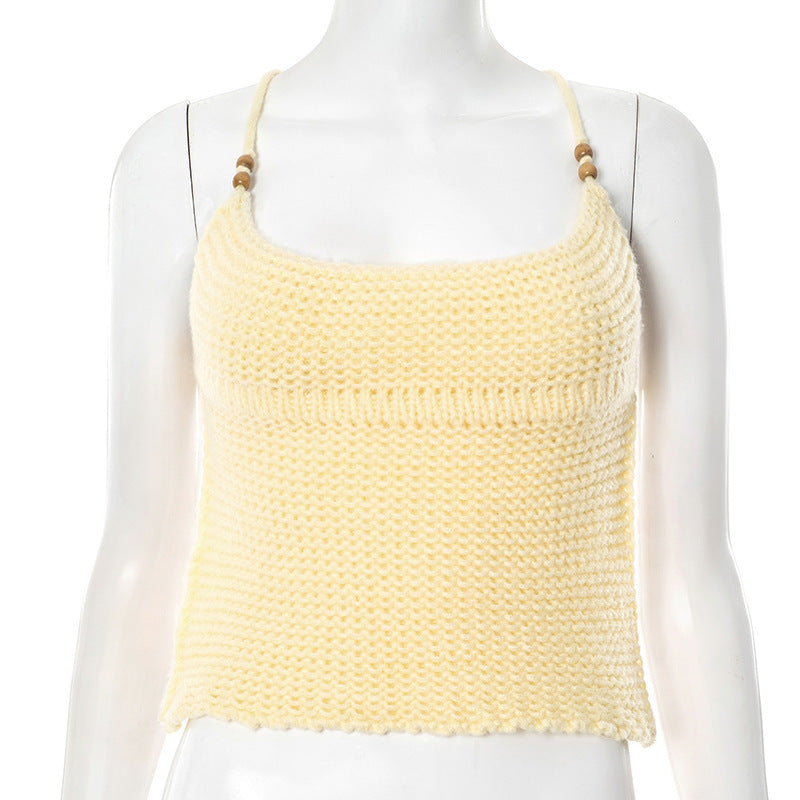 Damen luftiges Stricktop mit verstellbaren Trägern und dekorativem Saum R&B
