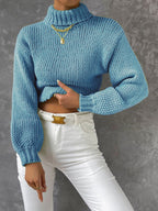 Damen trendiger Pullover mit hoch geschlossenem Kragen und voluminösen Ärmeln R&B