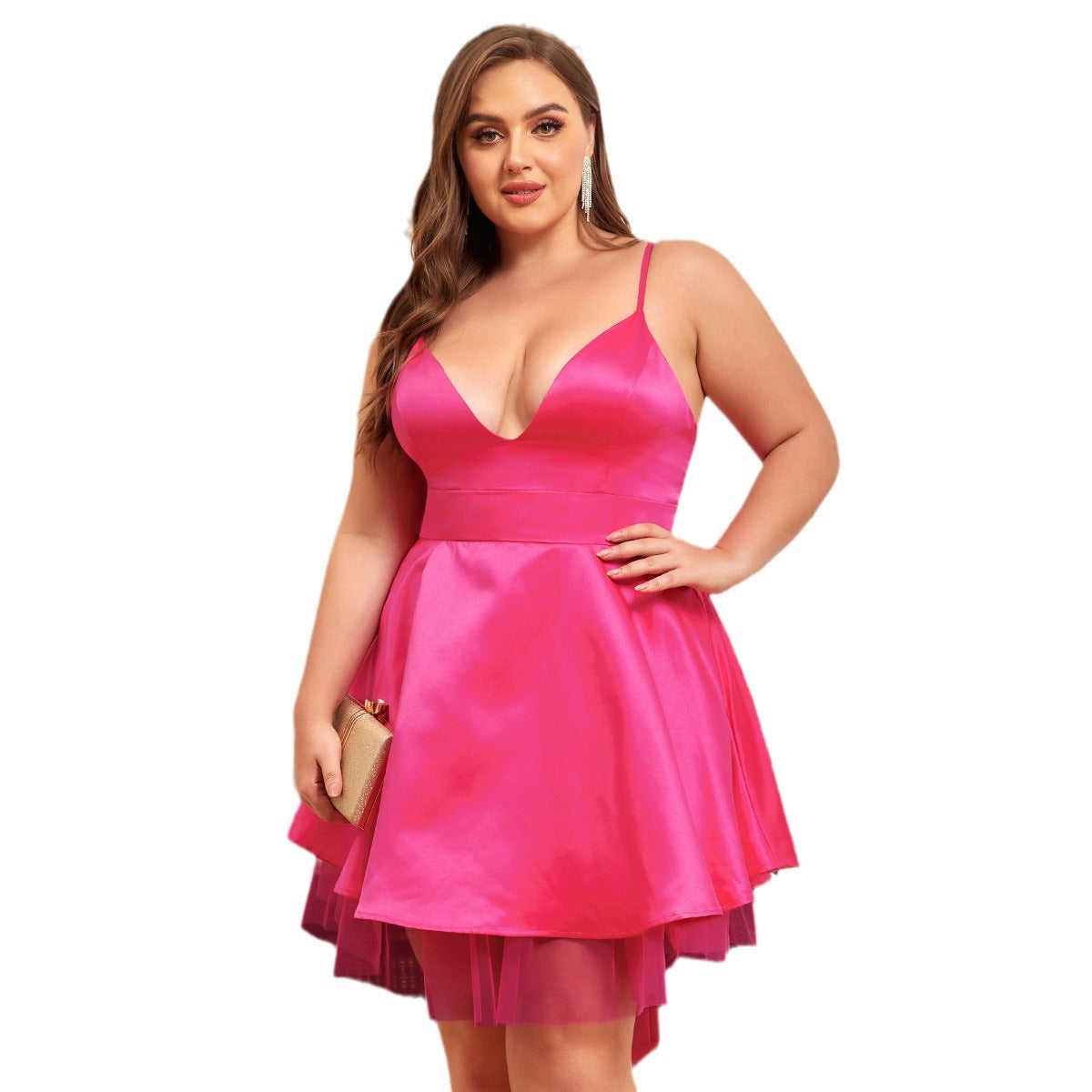 Damen Abendkleid mit tiefem V-Ausschnitt und schwingendem Tüllrock R&B
