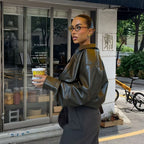 Damen Lässige Kunstlederjacke mit oversized Schnitt und eleganten Details R&B