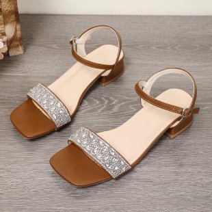 Damen Riemensandaletten mit funkelnder Strass-Applikation und elegantem Blockabsatz R&B