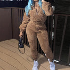 Damen nan kuscheliges Teddy-Lounge-Set mit Halbzip und Highwaist-Jogger R&B