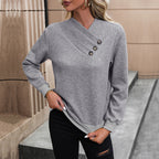Damen eleganter Pullover mit asymmetrischem Ausschnitt und Knopfdetails R&B