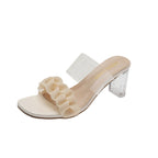 Damen elegante Mules mit geschwungenem Riemchen und durchsichtigen Blockabsatz R&B