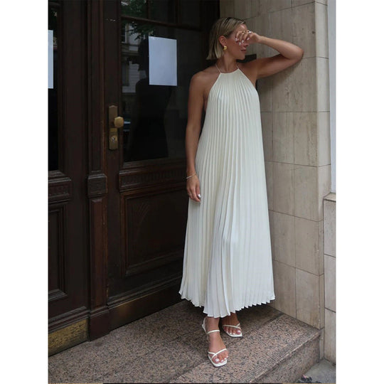 Damen Plissiertes Maxikleid mit elegantem Halterneck R&B