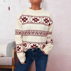 Damen Winterpullover mit festlichem Schneemuster und weichem Strick R&B