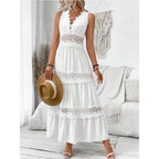 Damen romantisches Maxikleid mit Spitzenapplikationen und punktiertem Design R&B