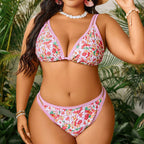 Damen Floral Triangel Bikini mit verstellbaren Trägern und hochgeschnittenem Höschen R&B