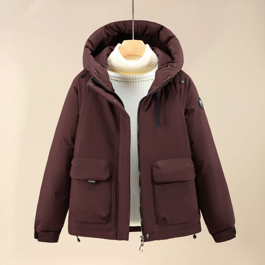 Damen Isolierte Outdoorjacke mit voluminösem Kapuzenkragen und praktischen Taschen R&B