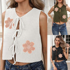 Damen kurzes Stricktop mit Blumenapplikationen R&B