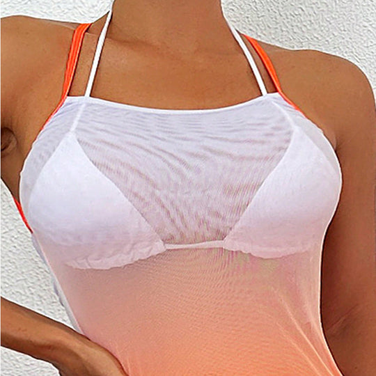 Damen Strandkleid mit transparentem Design und Längsstreifen R&B