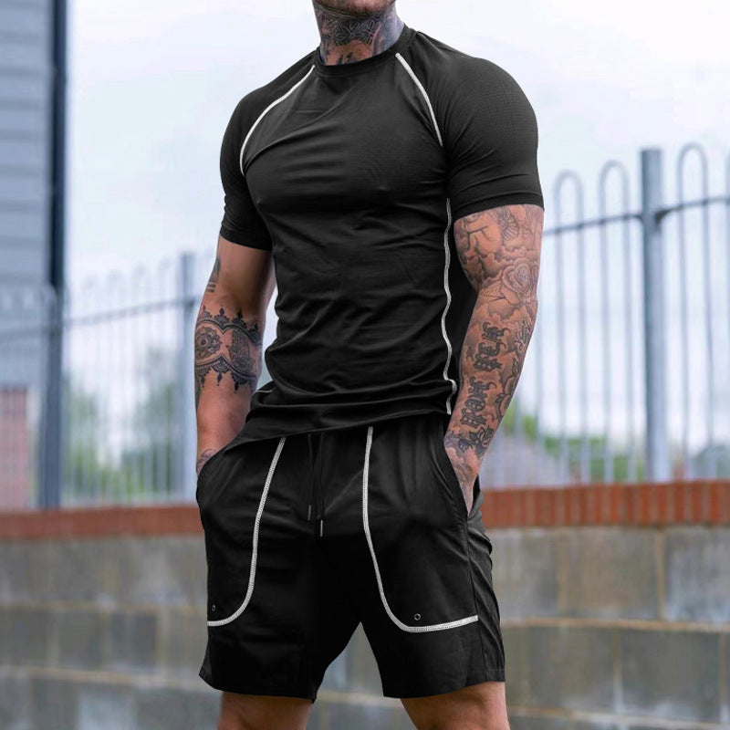 Herren nan eng anliegendes Freizeitset aus elastischem Jersey mit Kurzarmshirt und Kordelzugshorts R&B