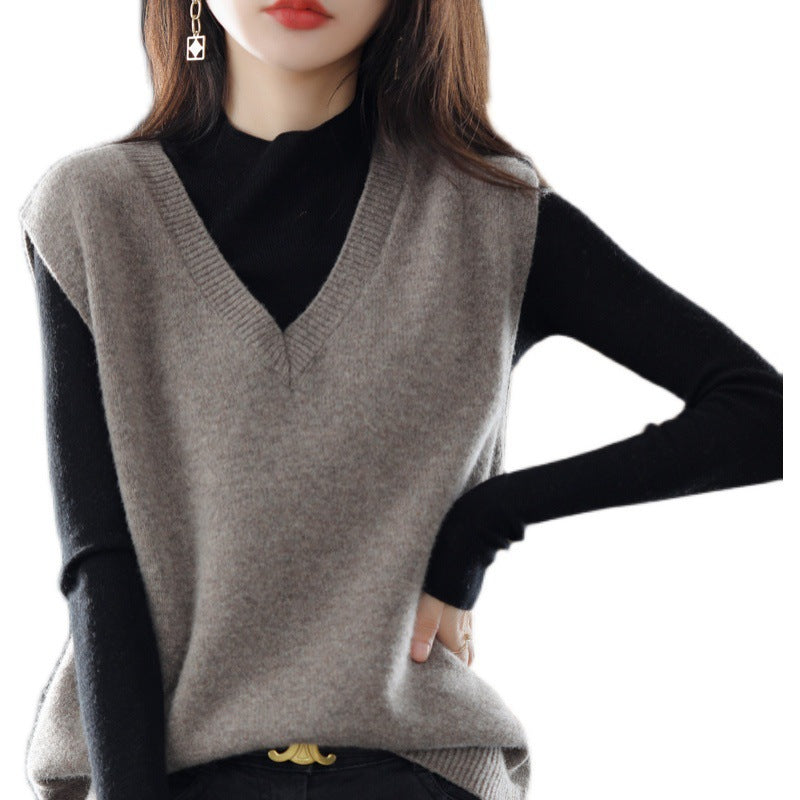 Damen Ärmellose Strickweste mit V-Ausschnitt und Feiner Textur R&B