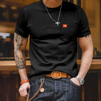 Herren klassisches Kurzarm T-Shirt mit Brusttasche aus hochwertiger Baumwolle R&B