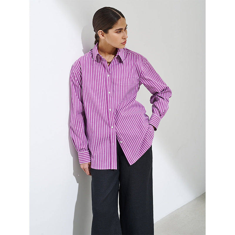 Damen Elegante, gestreifte Bluse mit klassischem Kragen und Taschen R&B