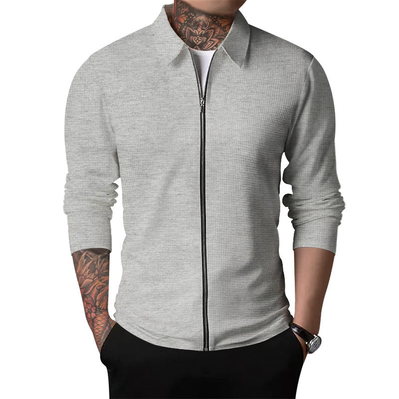 Herren nan strukturierte Hemdjacke mit Waffelstruktur, durchgehendem Reißverschluss und schmaler Passform R&B