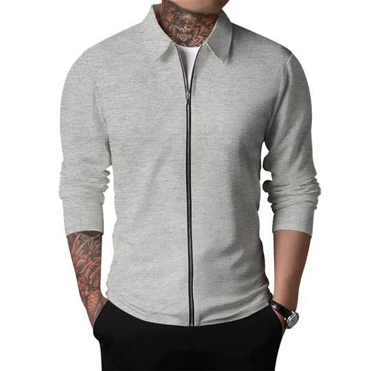 Herren nan strukturierte Hemdjacke mit Waffelstruktur, durchgehendem Reißverschluss und schmaler Passform R&B