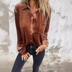 Damen Elegante Veloursbluse mit Brusttasche R&B
