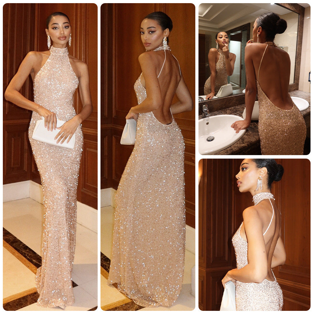 Damen Glamouröses Paillettenkleid mit elegantem Stehkragen und figurbetontem Schnitt R&B