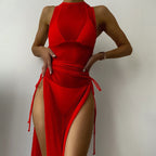 Damen Langarm-Strandkleid mit verstellbaren Schnürungen