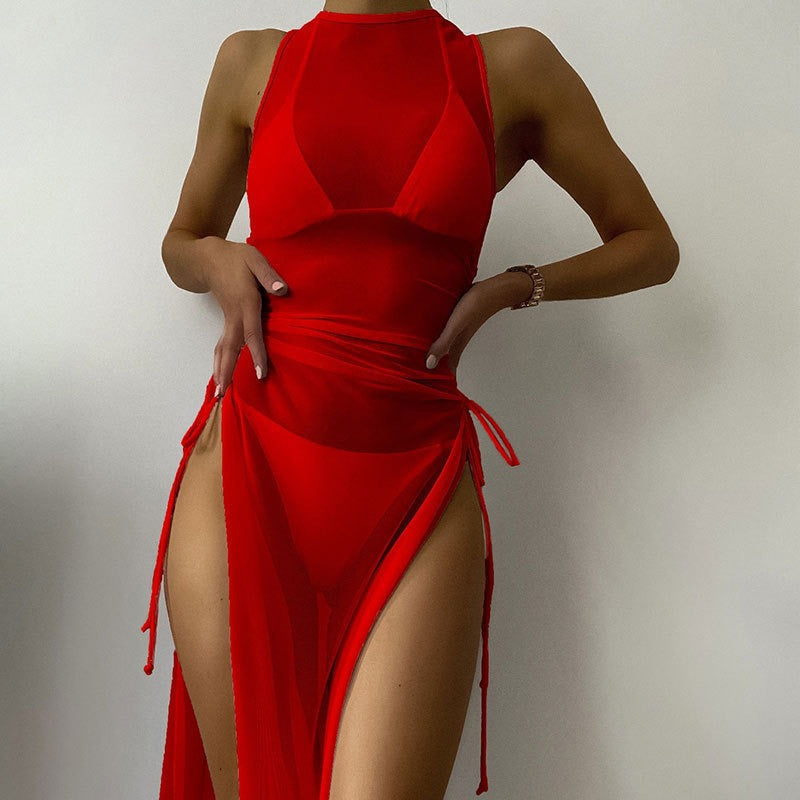 Damen Langarm-Strandkleid mit verstellbaren Schnürungen