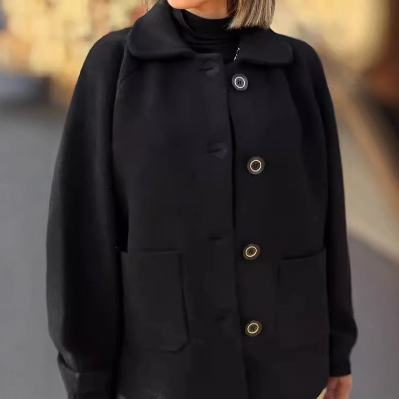 Damen modische und warme Wollejacke mit praktischen Taschen R&B