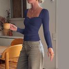 Damen Longsleeve Oberteil mit dekadenter Spitzenborte und raffiniertem Drapierungsdetail EB