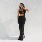 Damen Figurbetontes Maxikleid mit asymmetrischem Schnitt und Cut-Out-Details R&B