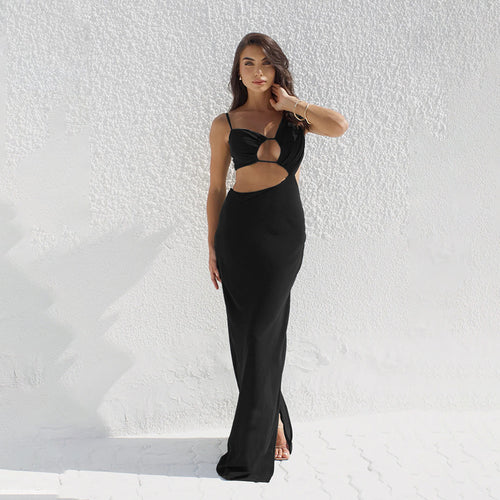 Damen Figurbetontes Maxikleid mit asymmetrischem Schnitt und Cut-Out-Details R&B