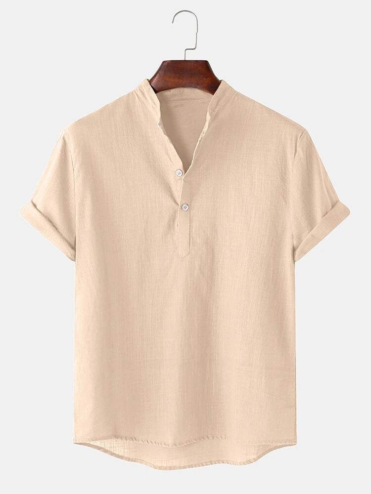 Herren Kurzarmhemd mit innovativem Henley-Ausschnitt und fließendem Material R&B