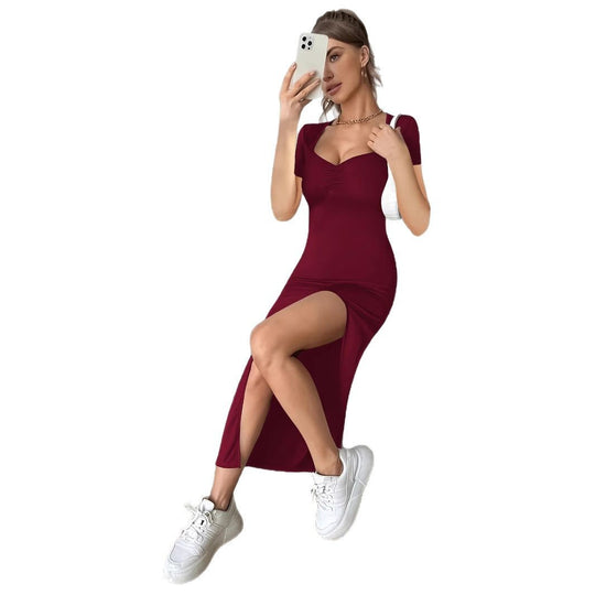 Damen Maxikleid mit hohem Schlitzausschnitt und elegantem Dekolleté R&B