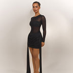 Damen Wickelkleid mit transparenten Ärmeln und eleganter Raffung R&B