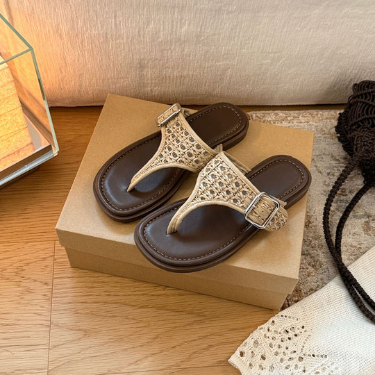 Damen Komfortable Zehentrenner-Sandalen mit modischem Flechtmuster und verstellbarem Riemen R&B