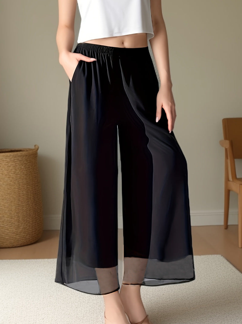 Damen Weit geschnittene Chiffon-Hose mit elastischem Taillenbund und hohen Seitentaschen R&B