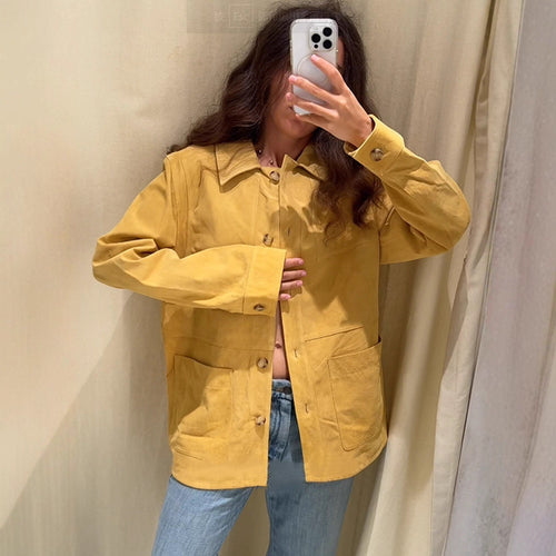 Damen modische Wildlederjacke mit praktischen Taschen R&B