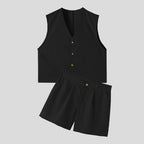 Damen nan elegantes maßgeschneidertes Ensemble mit taillierter Weste und hochtaillierten Shorts R&B