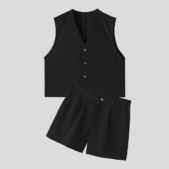 Damen nan elegantes maßgeschneidertes Ensemble mit taillierter Weste und hochtaillierten Shorts R&B